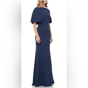 Kay Unger Dress Monroe Adelina Cape Sleeve Evening Gown Blue Size 8